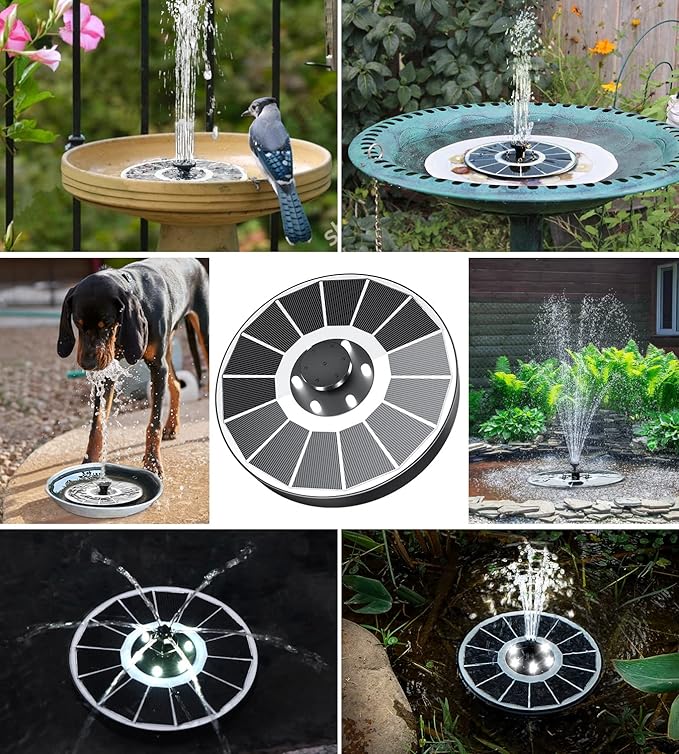 Solar Fountain Glass Panel with 2200 mah Battery, 3.5W Floating Solar Water Fountain with 4 Fixed Rods, Solar Fountain Pump for Bird Bath, Garden, Pond, Pool, Outdoor-White Lights