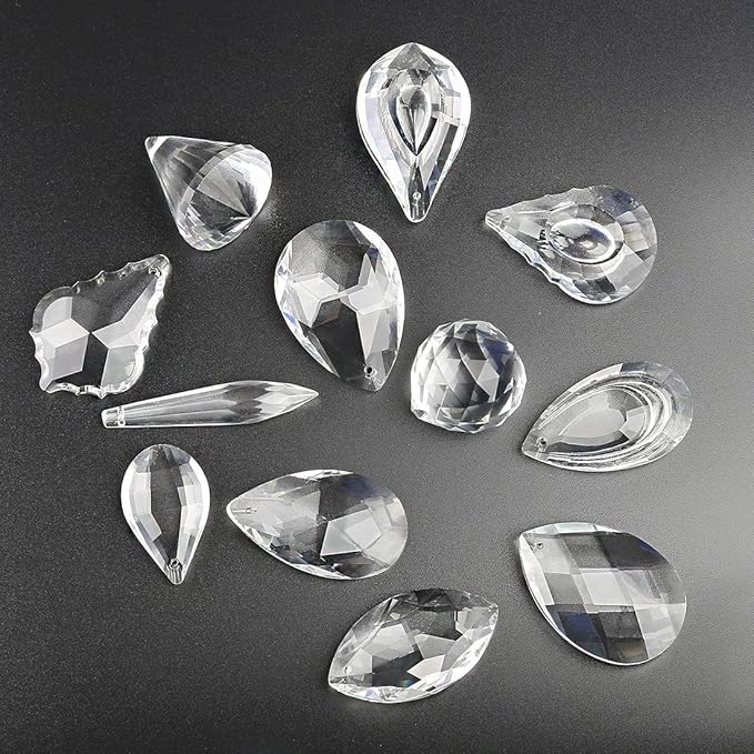H&D Pack of 12 Clear Crystal Chandelier Lamp Lighting Drops Pendants Balls Prisms Hanging Glass Prisms Parts Suncatcher Home/House Decor