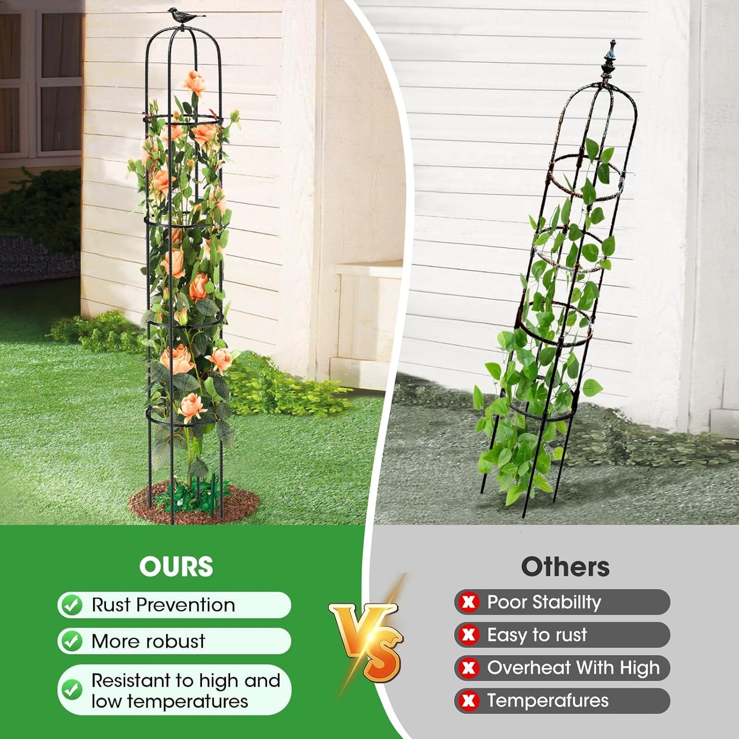 Tower Obelisk Garden Trellis for Climbing Plant，73.6inch Rustproof Metal Potted Plant Climbing Support for Indoor Outdoor Flowers Vegetable Fruits Vines Support （1pcs）