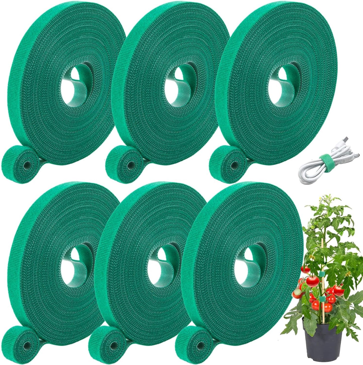 Plant Tape, 6 Roll 196 Ft Green Garden Tape, Twist Ties for Plants 1/2", Plant Supports, Garden Ties for Climbing Plants, Plant Twist Tie for Plant Gardening, Home, Office