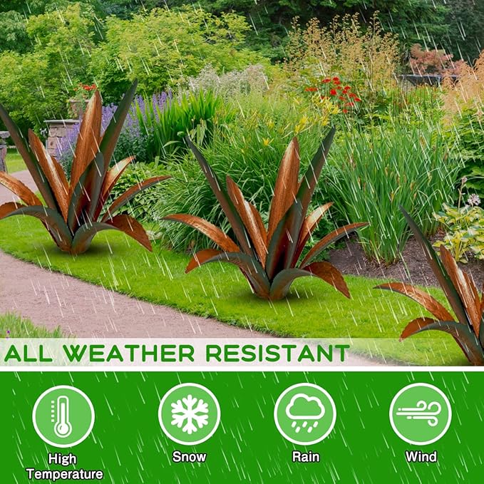DIY Metal Agave Plant Art Yard Tequila Art Sculpture, Tequila Rustic Garden Sculpture Statue Outdoor Decor,Agave Metal Plants for Yard, Garden Lawn Ornaments (12 Leaves -Green)
