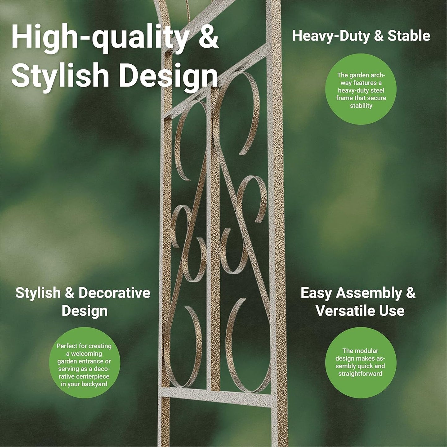 Metal Garden Arbor, 102.36” Tall Wrought Iron Archway for Climbing Plants & Flowers, British-Style Garden Trellis (Copper)