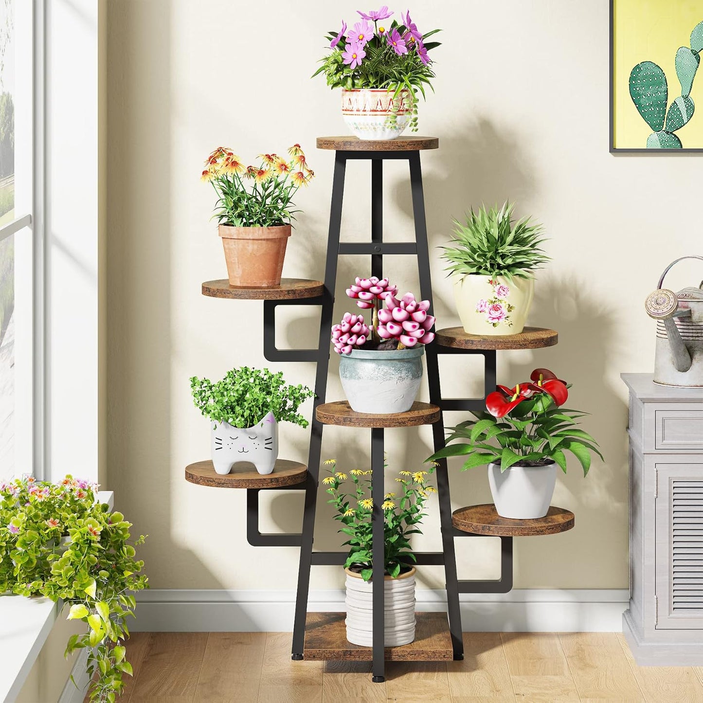 Tribesigns 7 Tier Plant Stand Indoor for Multiple Plants, Wooden Corner Plant Pots Holder Rack Flower Stand Tall Shelf Planter Organizer for Living Room Balcony Garden, Rustic Brown