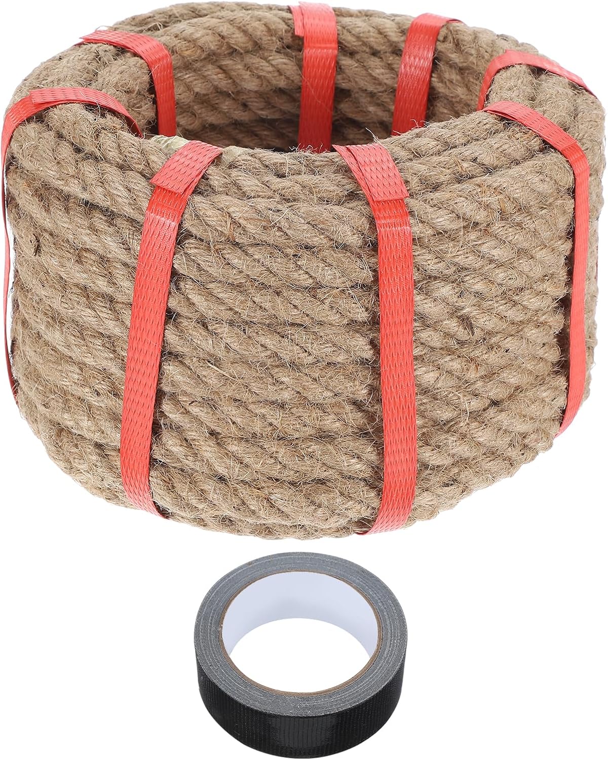 MECCANIXITY Jute Rope 0.5 Inch x 44ft, Thick Twine Rope Ropes Braided Jute Twine Natural Brown Burlap Cord String Heavy Twisted with Tape for Decorative Crafts Railing Swing Tug of War