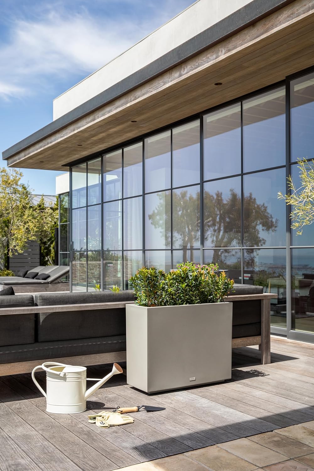 Veradek Block Series Span Plastic Planter - Tall Rectangular Planter for Indoor or Outdoor Patio/Porch, Gray, 24.25 in Height, 12 in Width, 30 in Length