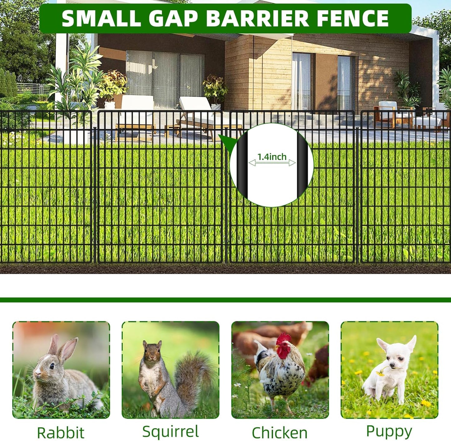 15 Panels Dog Fence Outdoor for Yard, 33 in(H) X 36 ft(L) Decorative Garden Fence Rustproof No Dig Animal Barrier Fencing Metal Wire Panel Border Patio Rabbits Ground Stakes Fencing