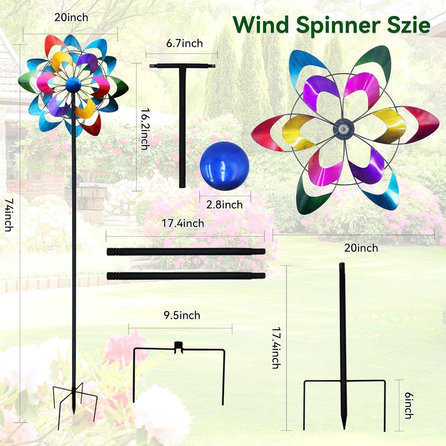 20" Dia Large Wind Spinners, Metal Kinetic Windmill Yard Art, Dual-Sided Colorful Wind Sculptures & Spinners for Outdoor Garden, Lawn Decor, Ideal Gift for Family Friend