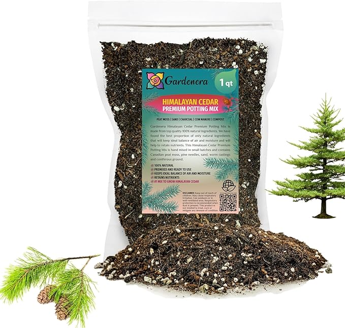 Premium Himalayan Cedar Potting Soil Mix - Perfect Balance of Nutrients, Drainage, and Aeration for Healthy Cedar Trees - 1 Quart
