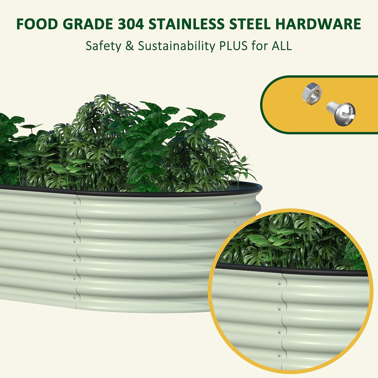 MUPATER 8ftx2ftx1.4ft Raised Garden Bed Outdoor for Vegetables, 9-in-1 Galvanized Metal Planter Box, 17''H Modular Garden Bed Kit Oval for Herbs and Flowers, Pearl White