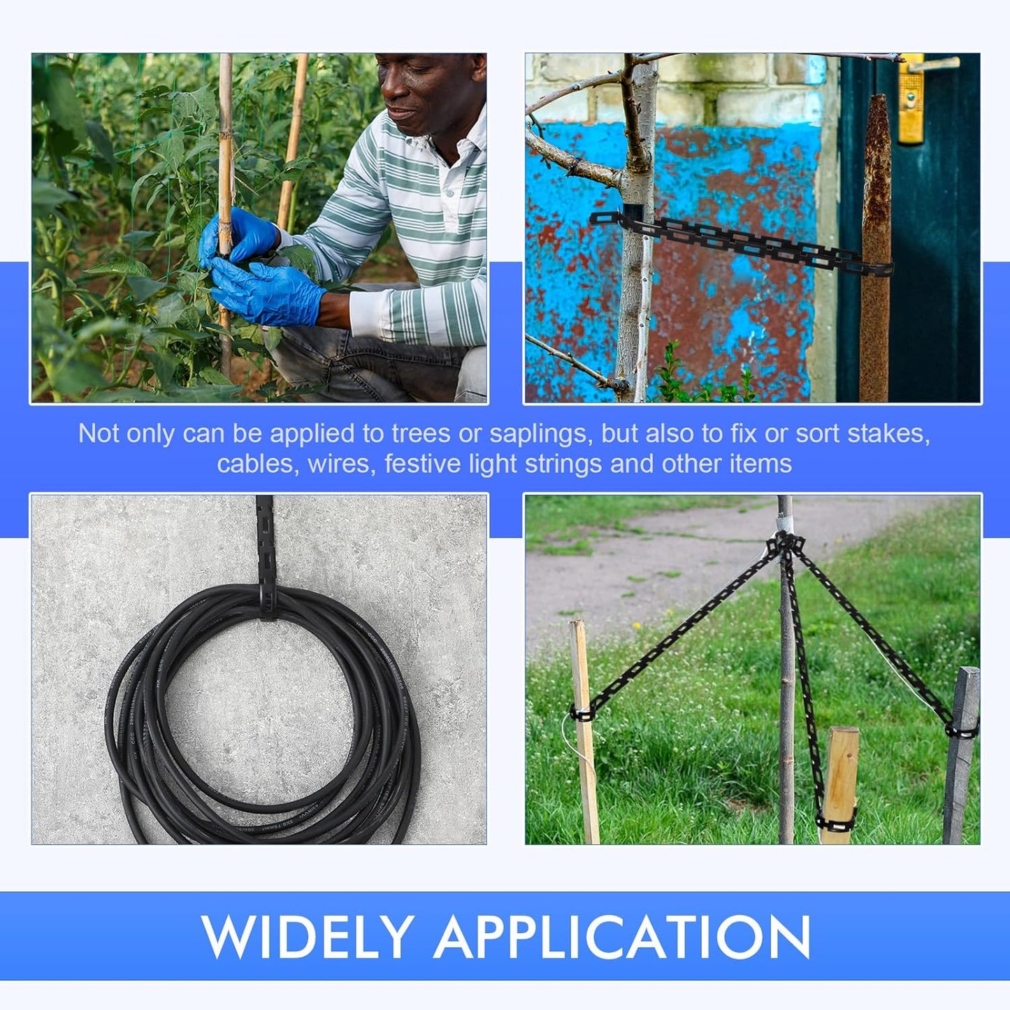 Wesiti 200 ft Plastic Chain Lock Tree Tie 1/2 Inch Wide Adjustable Tree Support Straps Plant String Swing Strap Flexible Reusable Ties for Staking for Garden Accessories