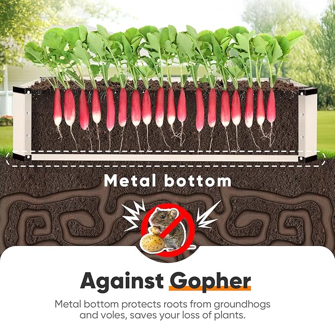 KING BIRD Raised Garden Bed Kit with Bottom 2025 Upgraded Galvanized Planter Garden Box Outdoor & Indoor for Gardening, Vegetables, Flowers, Beige, 47.2x23.6x11.8 in