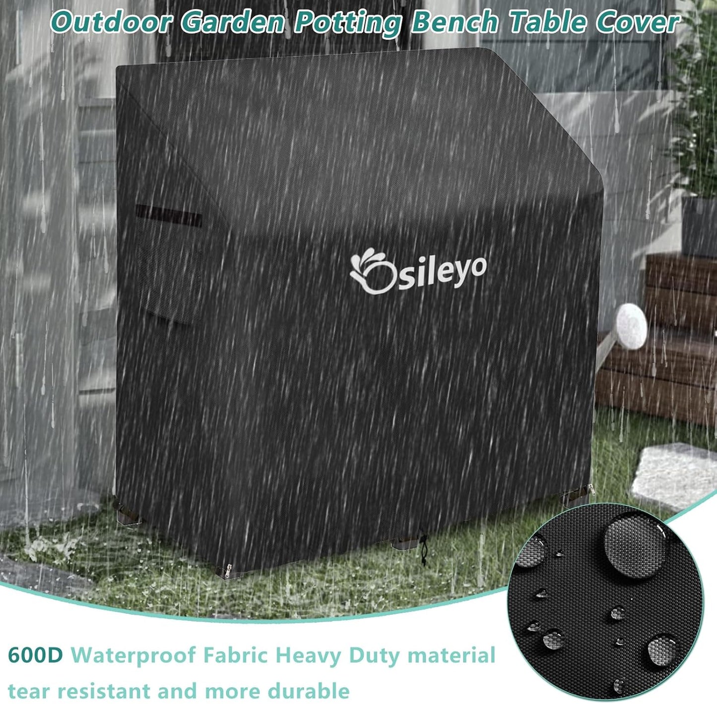 Outdoor Garden Potting Bench Table Cover with Split Zipper,600D Tough Canvas Waterproof Anti-UV All Season Weather Complete Protection Cover.(47" x 20" x 47"),Black