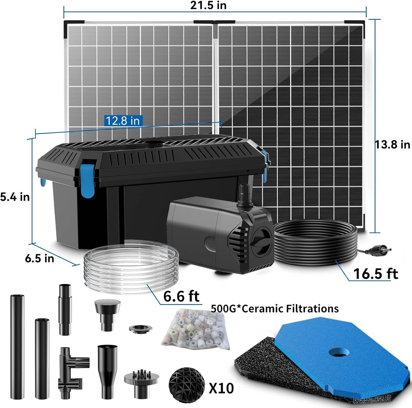 Antfraer Solar Fountain Pump with Pond Filter Kit, 40W Panel Solar Pond Pump with Pond Filter Box, Pond Filter for Outdoor Pond Garden Fountains Waterfalls DIY Water Feature