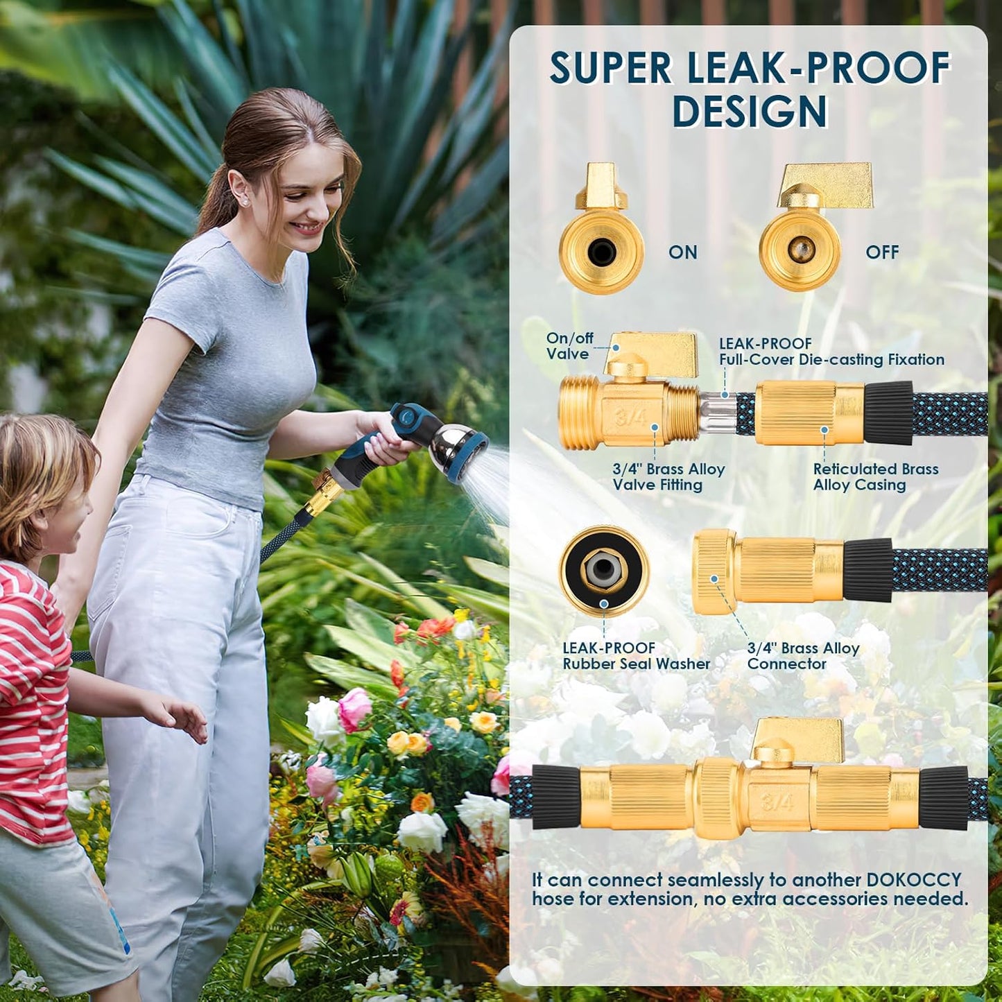 Non-Expanding Garden Hose 75 ft, Flexible Water Hose with 10 Function Spray Nozzle, Lightweight Hose Pipe, Leak-Proof, Durable, Kink-Resistant, 3/4 Inch Connector, Portable Storage Strap