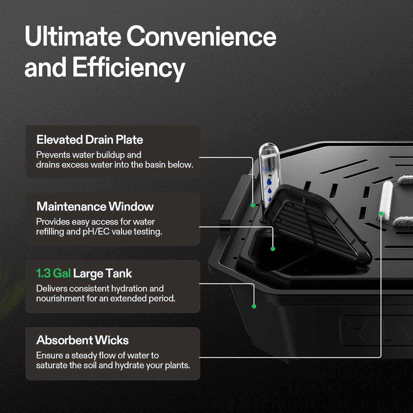 VIVOSUN 4-Pack FlexFeed Self-Watering Pots, Auto Irrigation Fabric Pot Base with Water Meter & Maintenance Window, for Use Indoors/Outdoors in Grow Tents, Greenhouses, Gardens