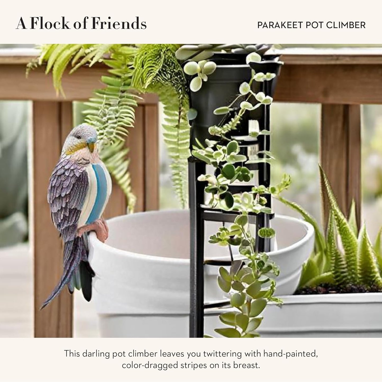 MACKENZIE-CHILDS Pot Climber, Decorative Flowerpot Hanger, Indoor and Outdoor Planter Hanging Decor, Blue Parakeet