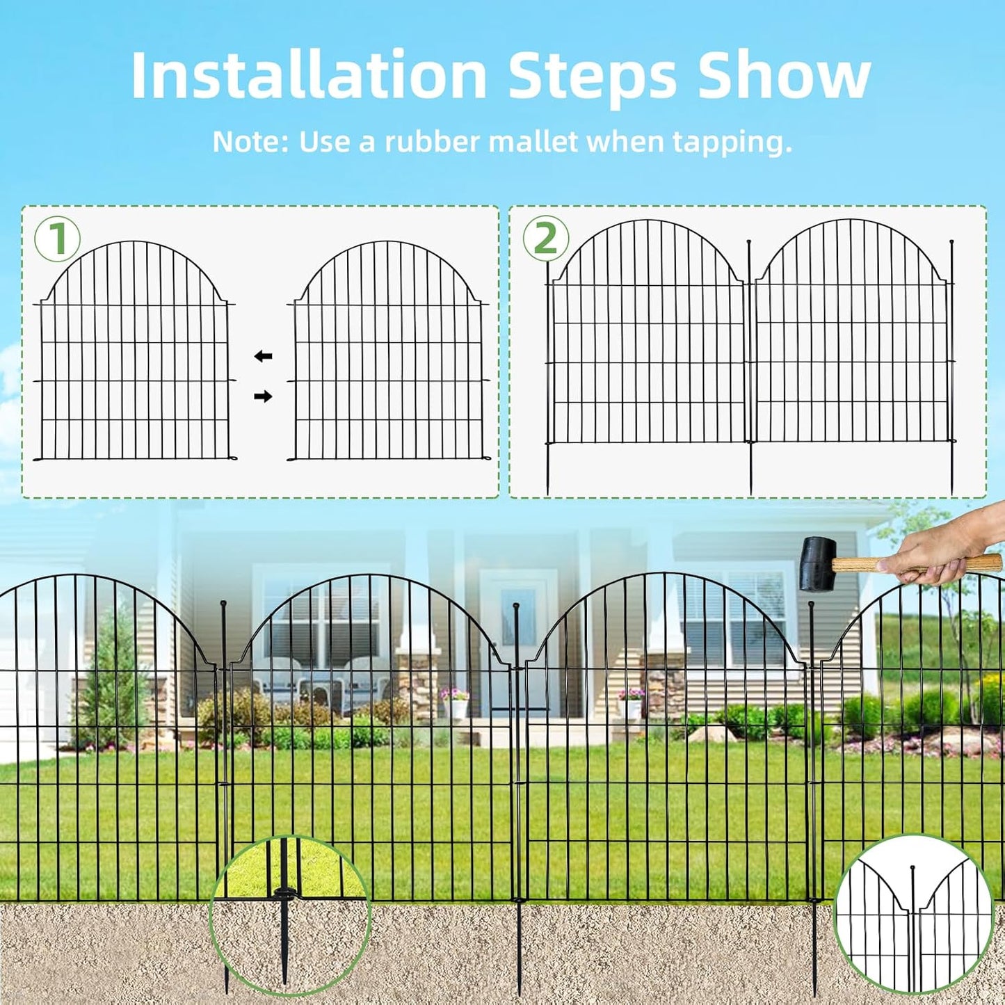 Decorative Metal Garden Fence 10 Panels, 32in (H) x 23.6ft (L) No Dig Dog Fence Outdoor for Yard, Temporary Rustproof Metal Wire Rabbit Dog Garden Border Fencing for Patio