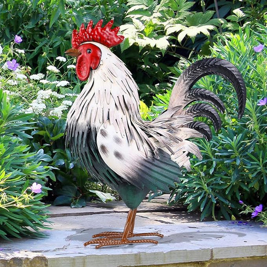 Rooster Garden Statue Sculpture Metal Chicken Yard Decor Outdoor Figurines Patio Backyard Decoration
