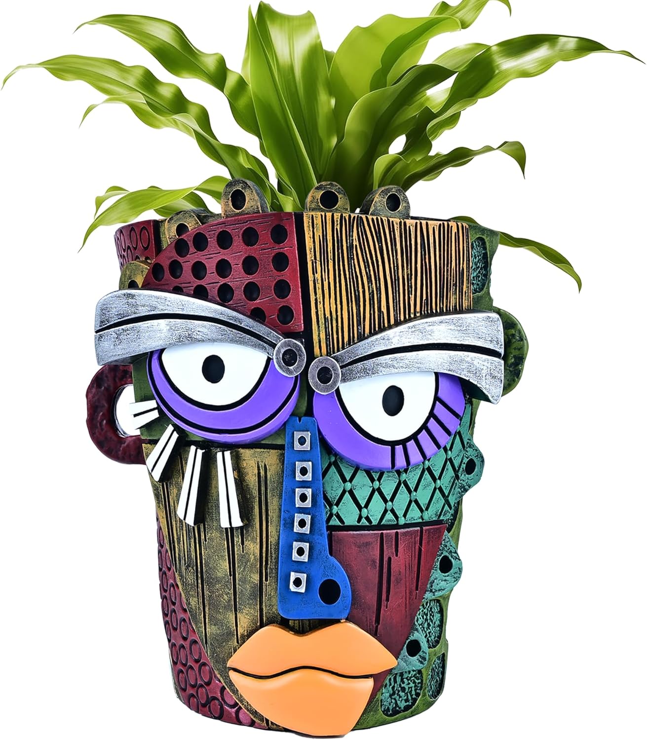 Bohemian Face Planter Pots for Plants,Hand-Painted Colorful Flower Pots with Drainage, Indoor Outdoor Garden Decor Gift(Classic,Large)