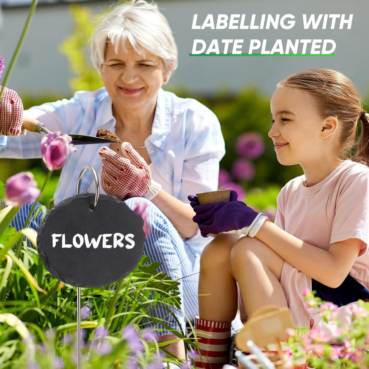 12 Sets Plant Labels Slate Plant Tags Garden Sign Marker Weatherproof Reusable Natural Slate Garden Sign Hanging Tag with Metal Stake and Pen for Outdoor Flower Vegetable(Oval)