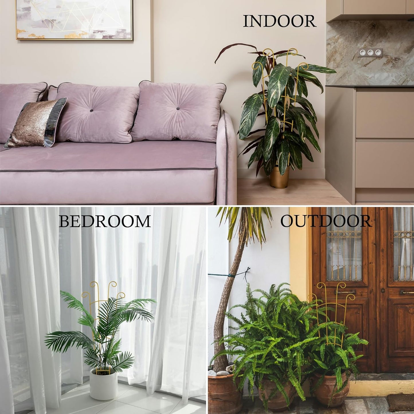 30 Inch Plant Trellis Indoor for Potted Plants 3 Pack Indoor Plant Trellis for Climbing Plants Stackable Houseplant Metal Garden Pot for Vine Ivy Support(30inch Gold)