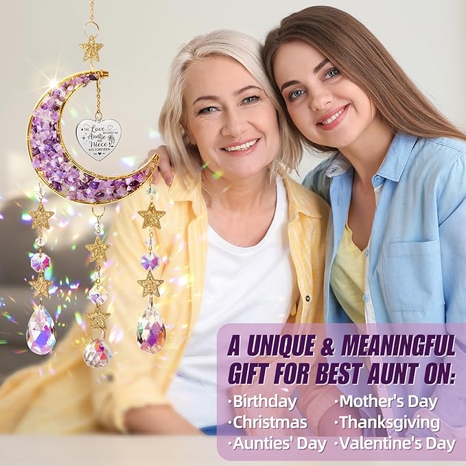 Aunt Gifts from Niece, for Aunt Auntie Gifts, Best Aunt Ever Gifts Aunt Birthday Gifts for Auntie, Auntie Gifts for Women Moon Crystal Suncatcher for Window Hanging Wall Decor