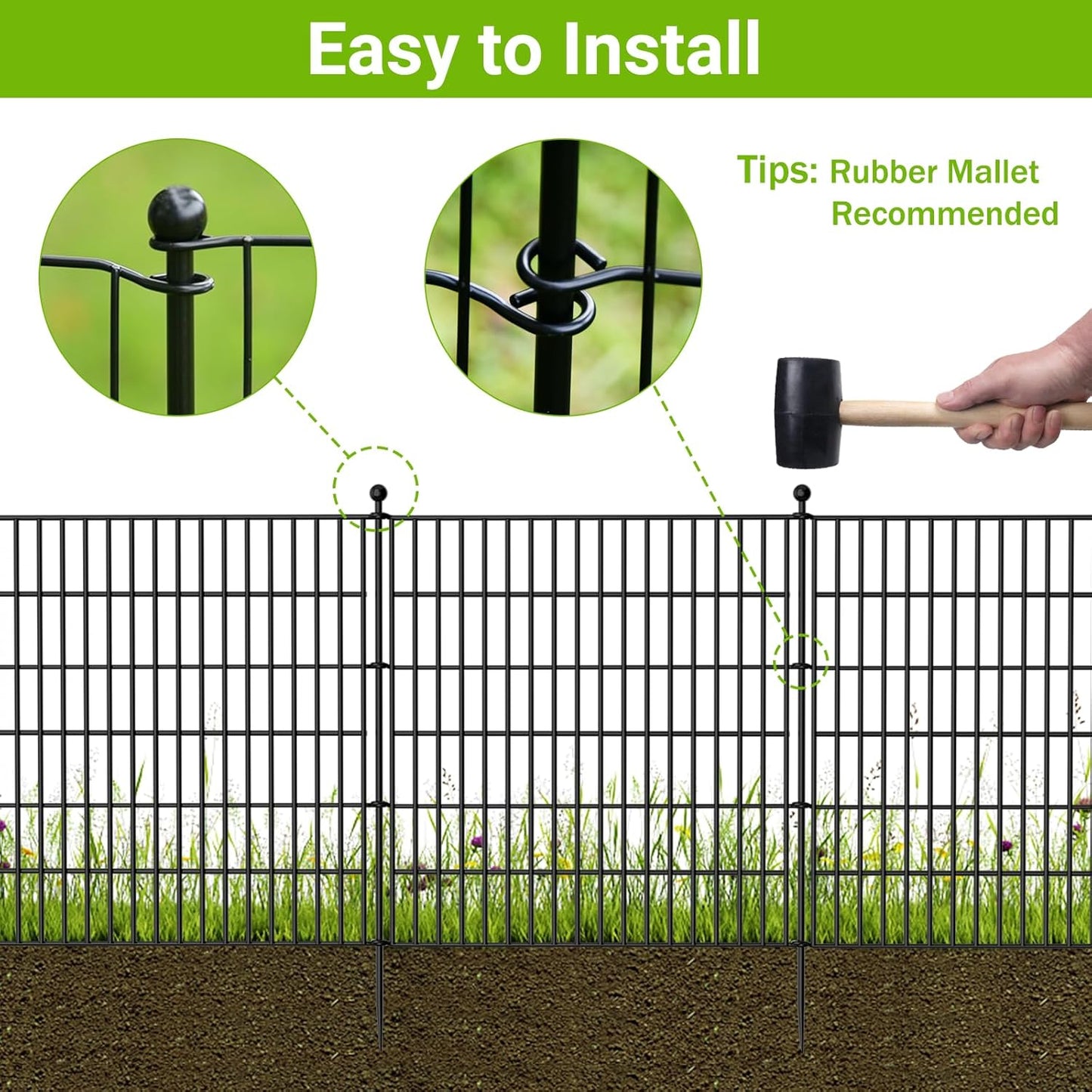 5 Panels No Dig Decorative Outdoor Garden Fence for Yard, 40 in(H) X 11.8 ft(L) Animal Barrier Fencing Rustproof Metal Wire Panel Border for Dog, Rabbits, and Patio Temporary Ground Stakes