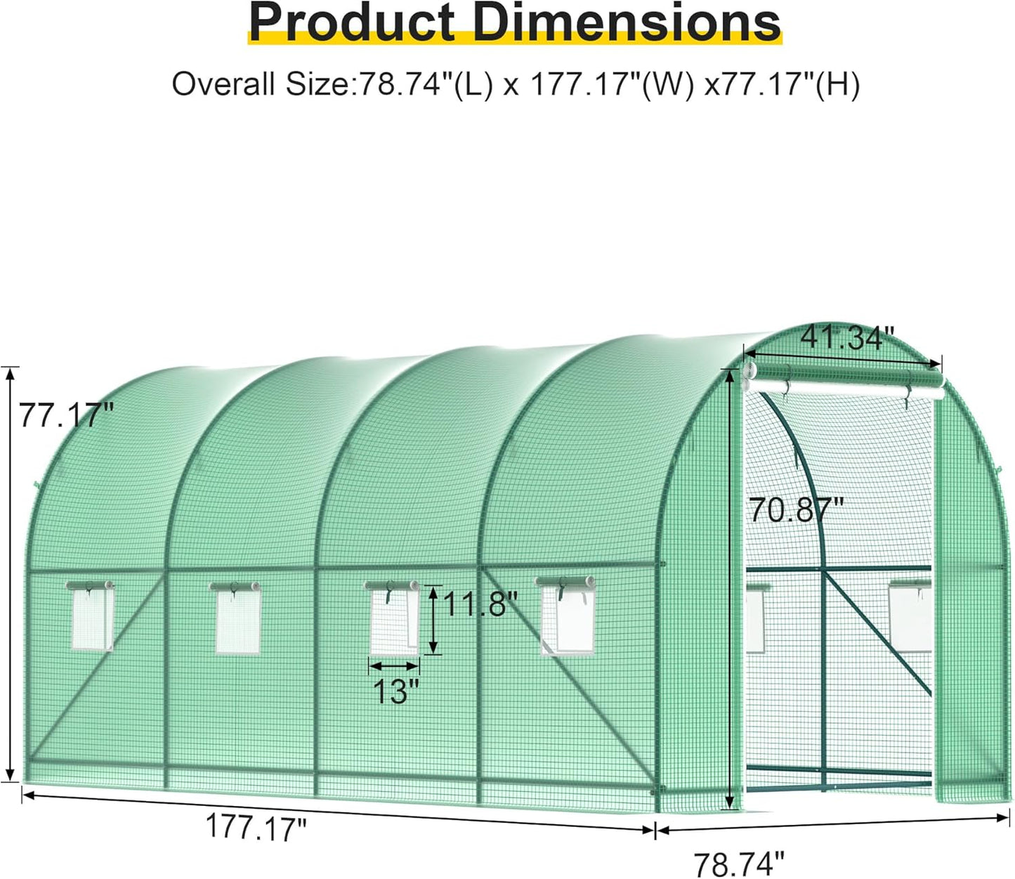 Greenhouses for Outdoors Heavy Duty 15 x 7 x 7 FT Portable Greenhouse for Winter with 8 Ventilated Screen Windows & Rolling Zipper Door & Reinforced Steel Frame Greenhouse Tunnel