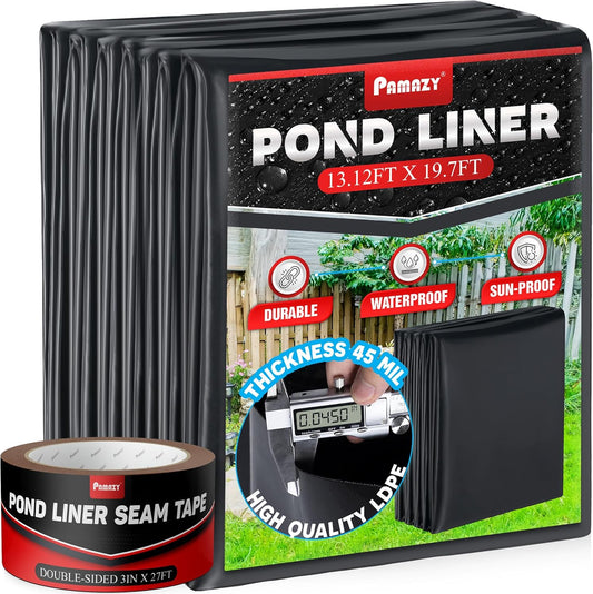 [Premium] 45 Mil LDPE Pond Liner with Seam Tape, 13.1 * 19.7FT Pond Lining for Fish Pond, Performed Garden Ponds, Large Pond Liner for Fishpond, Koi Pond, Waterfall, Streams