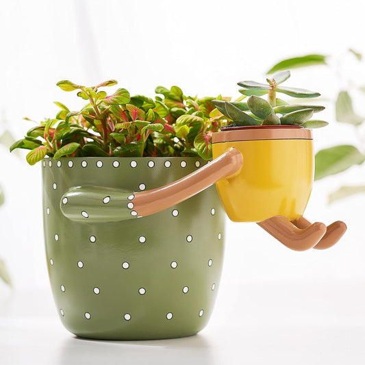 VIRTUNE Adorable Plant Pots. 5" Flower Pot & 2" Small Succulent Pot with Drainage. Small Plant Pots, Cute Pots for Plants, Succulent Planter (Green)