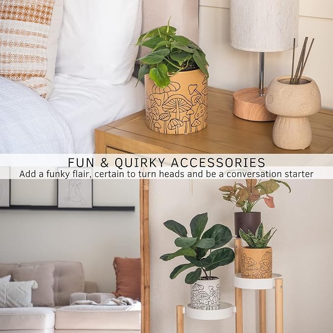 BASE ROOTS Mushroom Planter, Speckled Terracotta, Indoor/Outdoor, Holds Small Plants