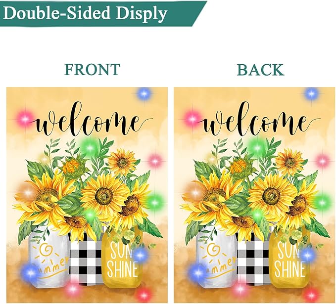 Lighted Seasonal Garden Flags Set of 12 Double Sided 12 x 18 Inch LED Yard Flags, Small Flags for Outside, Fall Winter Halloween Christmas Outdoor Flags,Solar Holiday Garden Flags for All Seasons