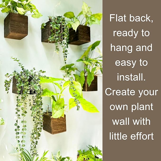 LaLaGreen Wood Planter Boxes (4 Pack, 4x4 Inch) Small Square Wooden Wall Mounted Flower Pot for Indoor Plants, Window Box Mount Hanging Herb Planters Outdoor Plant Holder Vertical Garden Home Decor
