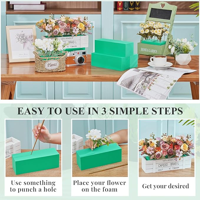 Lallisa 8 Pcs Reusable Floral Foam Blocks 9 x 3 x 3 Water Weather Resistant Dry Floral Foam for Artificial Flower Arrangements Outdoor Flower Boxes Outside Hanging Planters Wedding Home Decor (Green)