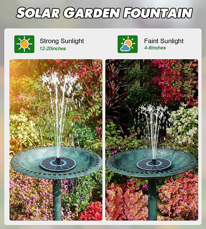 Solar Fountain Glass Panel with 2200 mah Battery, 3.5W Floating Solar Water Fountain with 4 Fixed Rods, Solar Fountain Pump for Bird Bath, Garden, Pond, Pool, Outdoor-Colorful Lights
