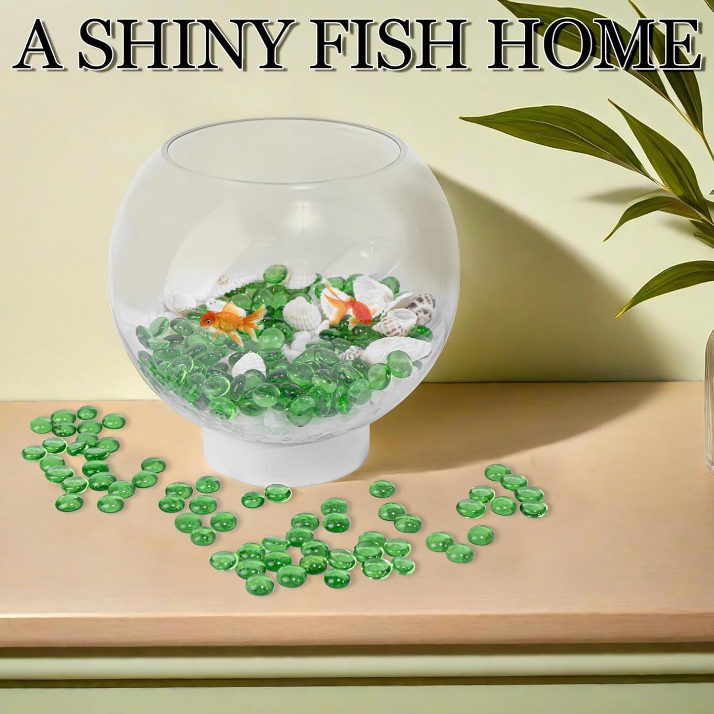 Meschett 50PCS Mini Glass Gems,Green Mancala Stones Flat Bottom Marble Beads for Home Decorative Art Craft Vase Filler(0.5"~0.7")