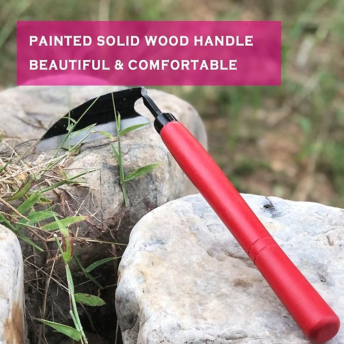 SHANFEEK Japanese Weeding Hoe Gardening Tools 13.5-Inch Weed Remover Tool High-Carbon Steel One-Piece Molding with Solid Wood Handle(Red)