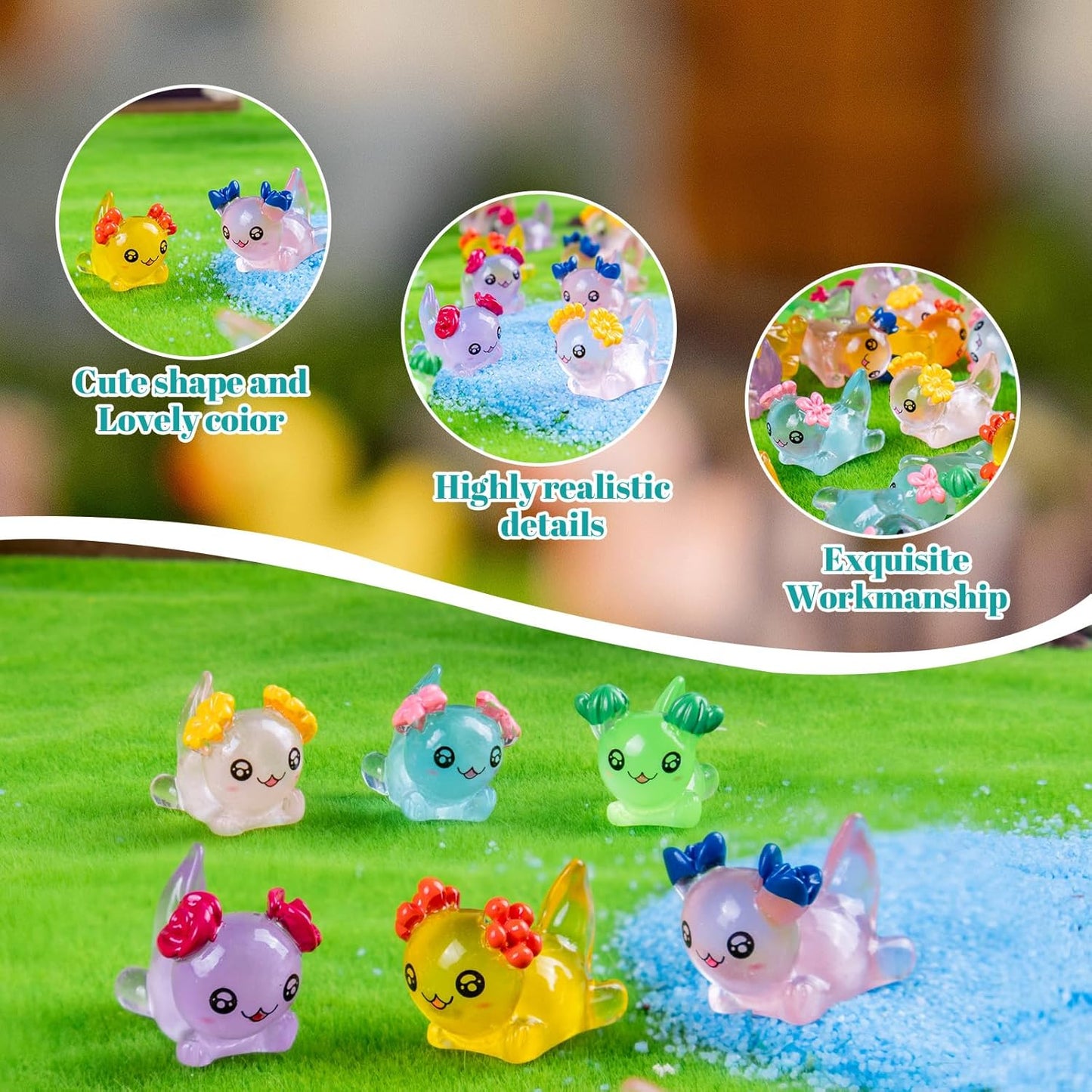 60 Pcs Mini Resin Axolotl with Flowers Variety Tiny Animals Figures Miniature Little Small Salamander Figurines Bulk for Micro Fairy Garden Landscape Accessories Hide Crafts Decor