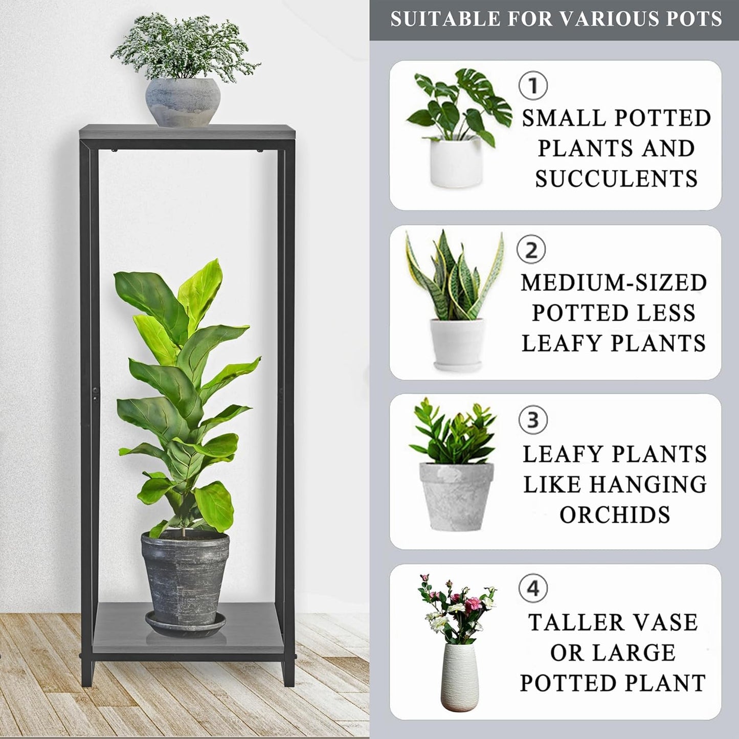 34" Tall Plant Stand Indoor, 2-Tier Modern Plant Shelf, Corner Flower Pot Holder Organizer for Living Room Balcony Patio Garden (Oak Grey)