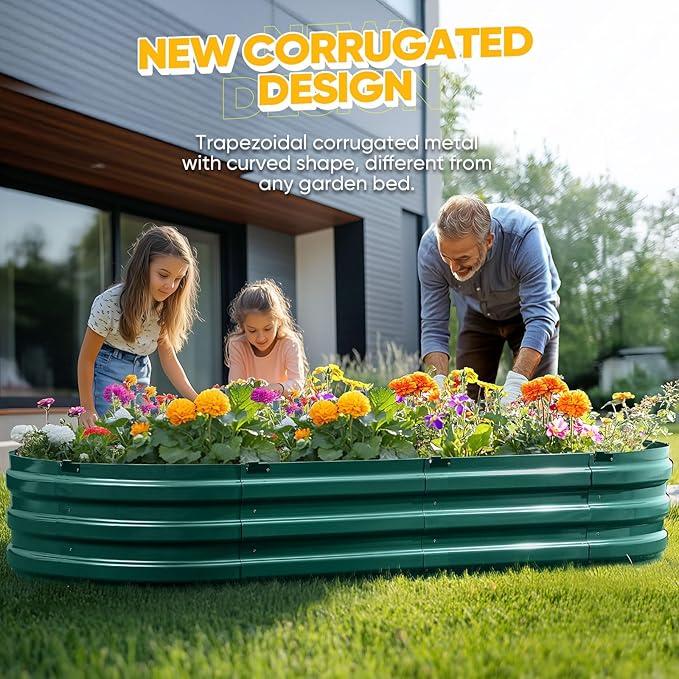 KING BIRD Raised Garden Bed Kit 2025 Upgraded Quick-Setup Galvanized Planter Garden Box Outdoor for Gardening, Vegetables, Flowers, 74x36x12 in, Green 2PCS