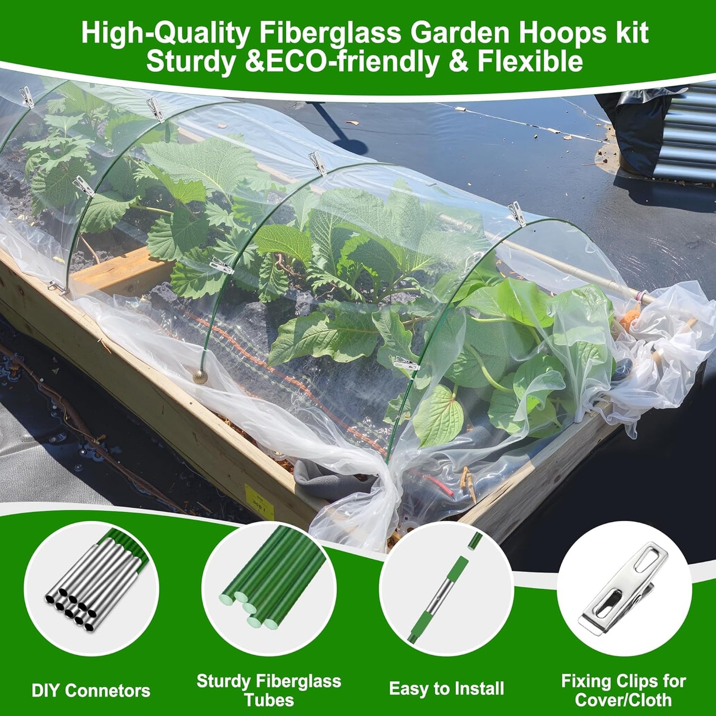 FOTMISHU Garden Hoops for Raised Beds Row Cover,5 Sets 7ft Grow Tunnel,Rust-Free Fiberglass Greenhouse Support Hoops Frame for Garden Mesh Netting, Outdoors Plant Growth -24PCS