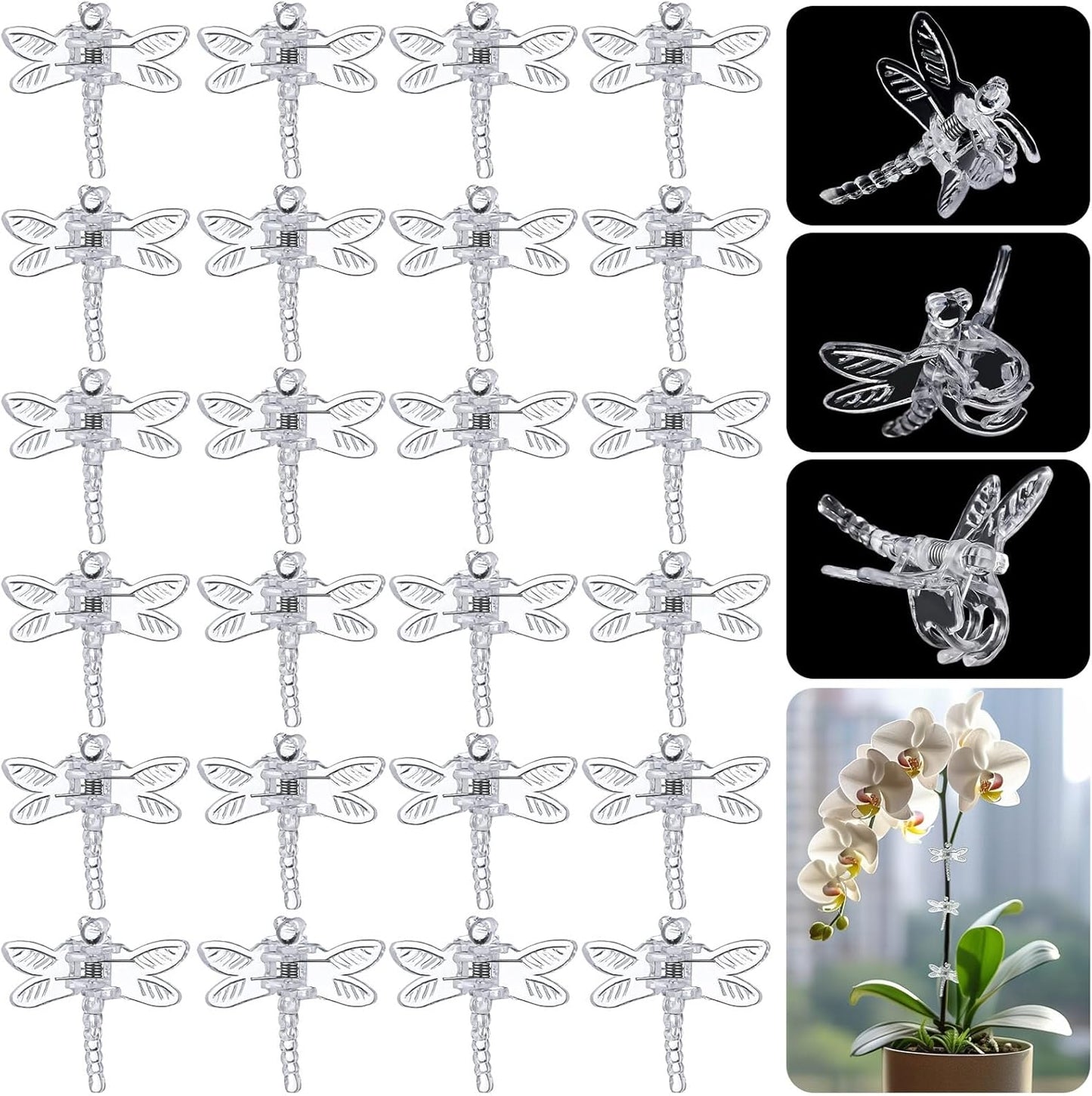 Wenqik 100 Pcs Orchid Clips Dragonfly Plant Clips for Plants Support, Portable Plastic Clear Garden Plant Support Clips Vine Clips for Orchid Climbing Plants