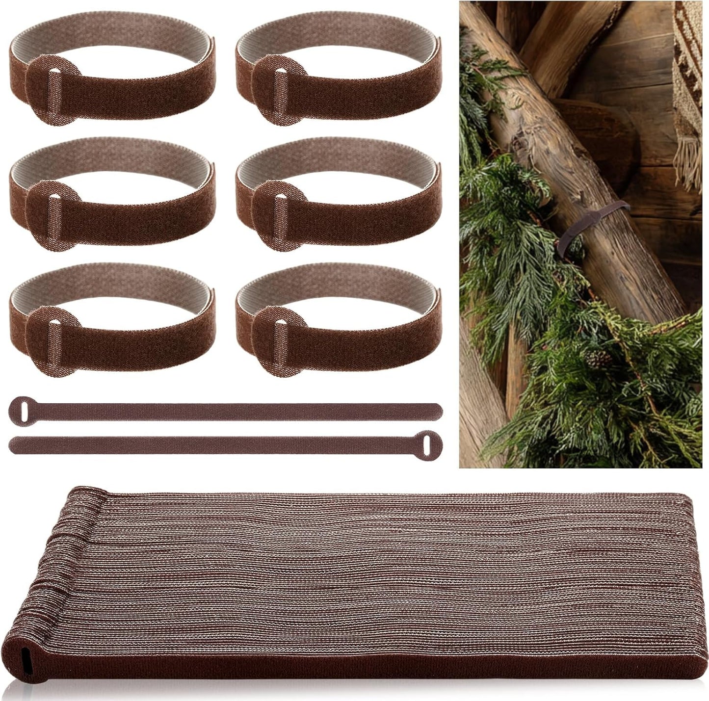 80 Pcs 12 Inch Christmas Garland Ties Brown Adjustable Holiday Banister Ties Reusable Fastener Strap Nylon Garden Plant Cable Strap Christmas Tree Wreath Hook Loop Organizer for Home Office