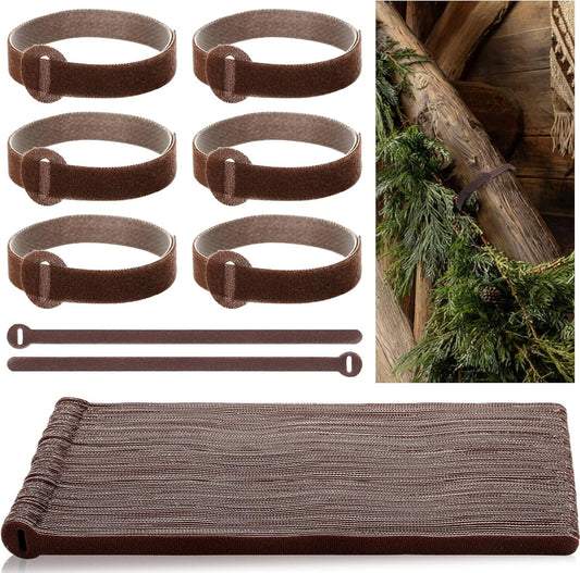 80 Pcs 12 Inch Christmas Garland Ties Brown Adjustable Holiday Banister Ties Reusable Fastener Strap Nylon Garden Plant Cable Strap Christmas Tree Wreath Hook Loop Organizer for Home Office