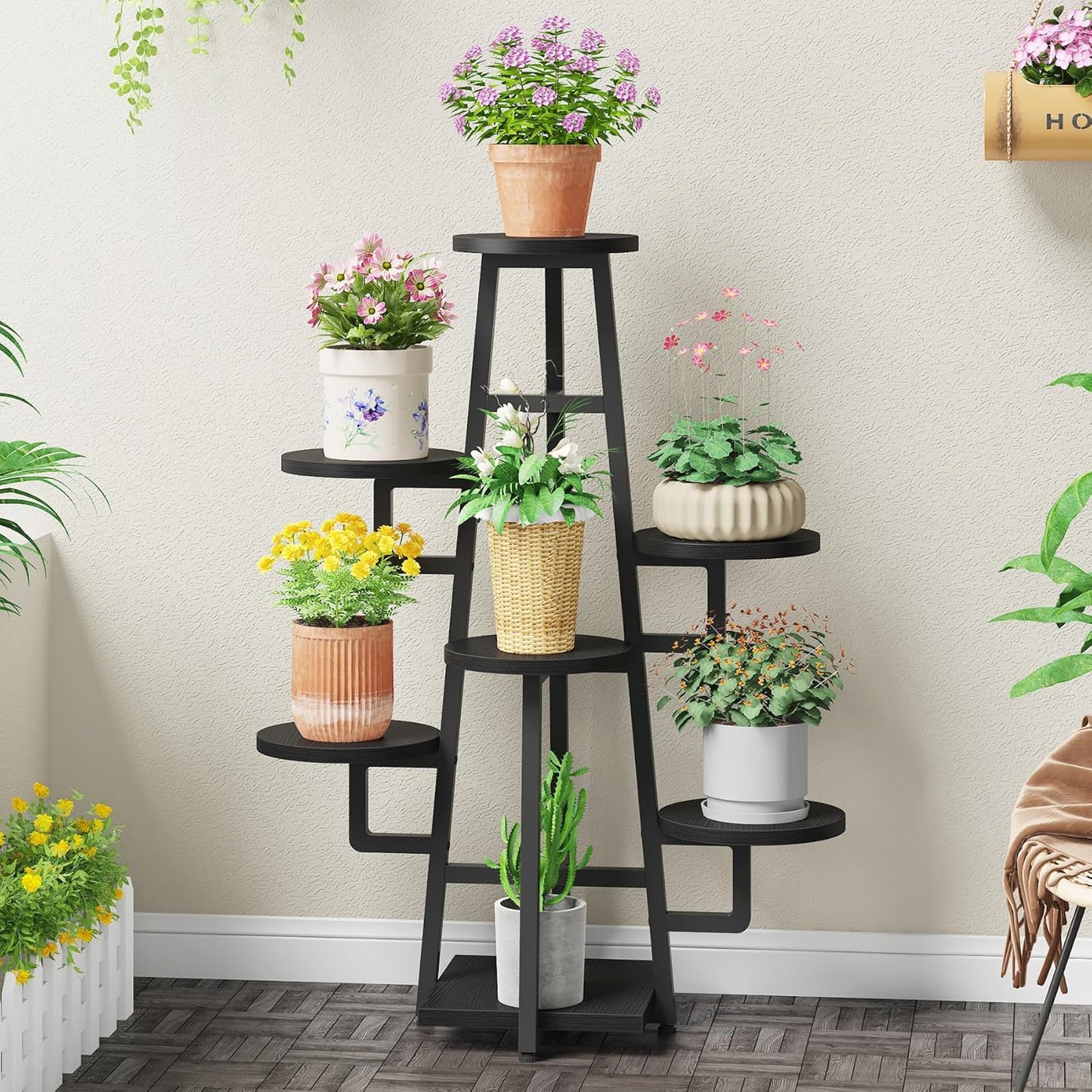 Tribesigns 7 Tier Plant Stand Indoor, Tall Plant Shelf for Multiple Plants, Wooden Corner Plant Pots Holder Rack Flower Stand Shelf Planter Organizer for Living Room Balcony Garden, Grey