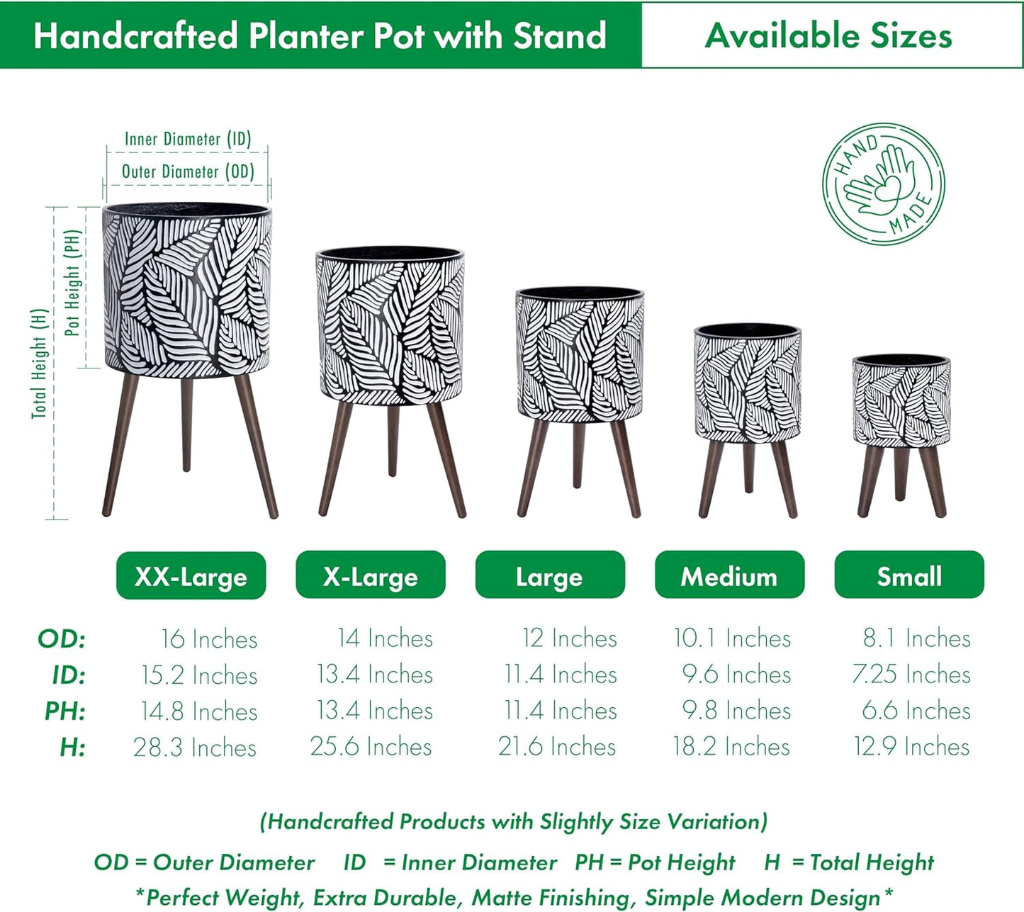 D'vine Dev 8 Inch Planter Pot with Stand, Mid-Century Tall Plant Pot with Legs for Indoor Plants, Small, White/Grey, 88-L-A-7