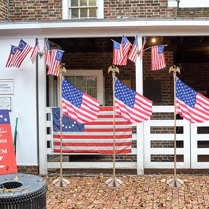 Leinuosen 4 Pcs Flag Holder Stand FlagPole Stand Flag Pole Base for Indoor Outdoor 1.3/1.1 Inch Diameter Flagpole Garden House Classroom Churches Meeting Party Flags Banner(Gold)