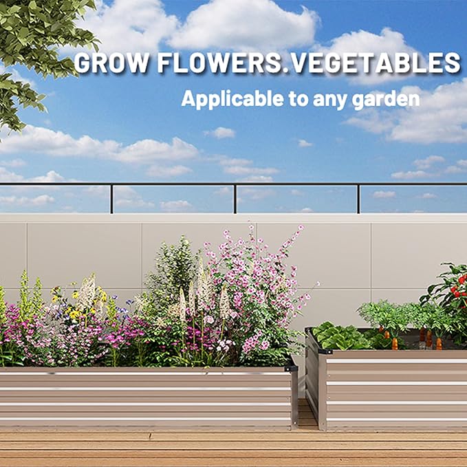 MGNO 2pcs 8x4x1FT Galvanized Raised Garden Bed-Outdoor Planter Box for Vegetables-Metal Garden Bed,Rectangle Planting Box for Herb,Flower