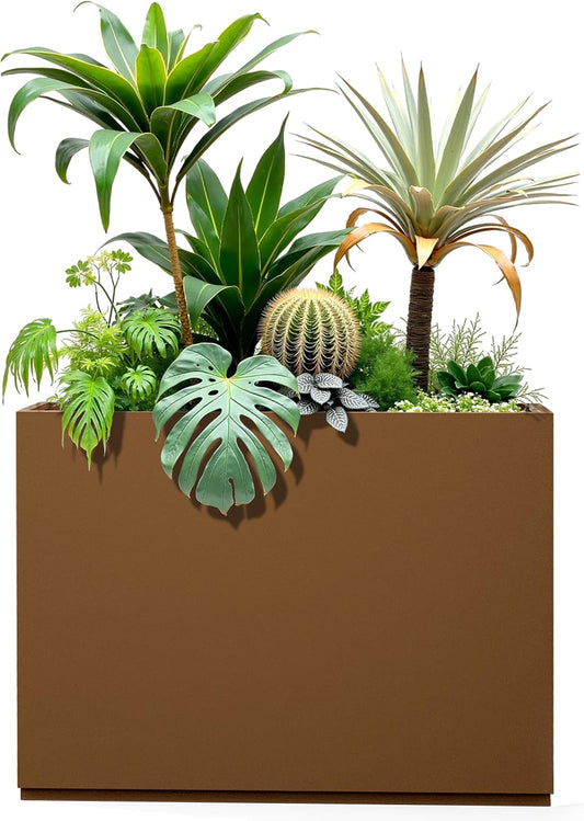 Metal Rectangular Planter for Outdoor Plants, Coated Large Planter Box with Drainage, Outdoor Patio PLanters with Sturdy Thickened Divider for Yard, Garden