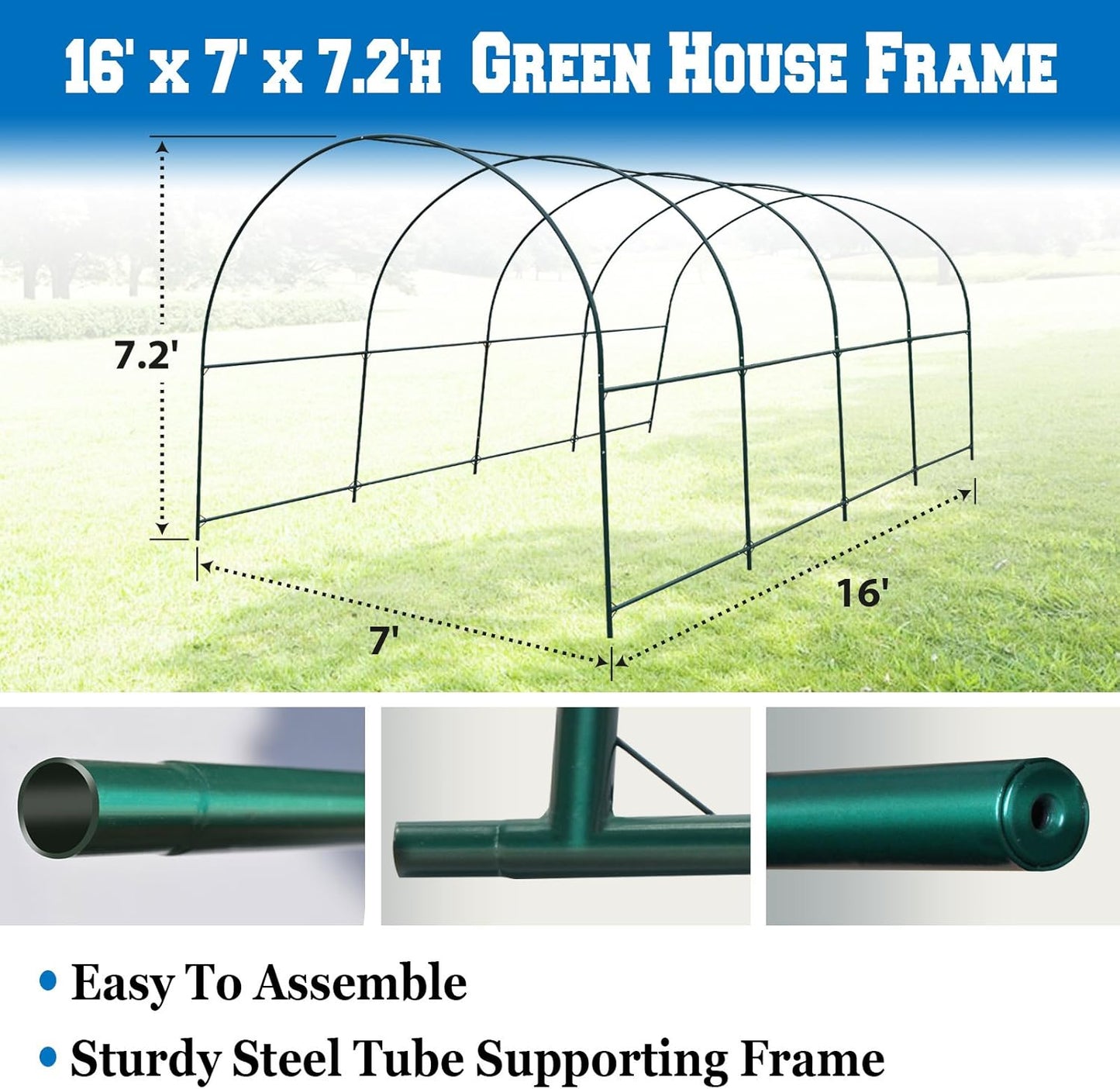 Benefit-USA Multi-Size Large Garden Support Arch Frame Climbing Plant Arch Arbor for Flowers/Fruits/Vegetables (15.9'X7'X7.2'), Green
